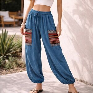 Boho Harem Pants Stripe One Size Elastic Waist Hippie Festival
